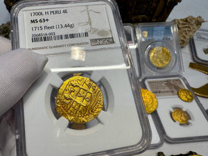 PERU 4 ESCUDOS 1700 FINEST 1715 FLEET SHIPWRECK NGC 63 PIRATE GOLD COINS