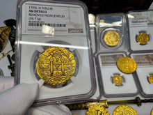 Load image into Gallery viewer, PERU 8 ESCUDOS 1705 NGC AU DETAILS PIRATE GOLD COINS DOUBLOON TREASURE