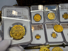 Load image into Gallery viewer, PERU 8 ESCUDOS 1705 NGC AU DETAILS PIRATE GOLD COINS DOUBLOON TREASURE