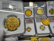 Load image into Gallery viewer, PERU 8 ESCUDOS 1705 NGC AU DETAILS PIRATE GOLD COINS DOUBLOON TREASURE