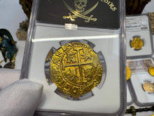 Load image into Gallery viewer, PERU 8 ESCUDOS 1705 NGC AU DETAILS PIRATE GOLD COINS DOUBLOON TREASURE