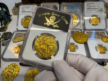 Load image into Gallery viewer, PERU 8 ESCUDOS 1705 NGC AU DETAILS PIRATE GOLD COINS DOUBLOON TREASURE