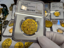 Load image into Gallery viewer, PERU 8 ESCUDOS 1705 NGC AU DETAILS PIRATE GOLD COINS DOUBLOON TREASURE