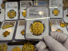 Load image into Gallery viewer, PERU 8 ESCUDOS 1705 NGC AU DETAILS PIRATE GOLD COINS DOUBLOON TREASURE