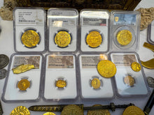 Load image into Gallery viewer, PERU 8 ESCUDOS 1705 NGC AU DETAILS PIRATE GOLD COINS DOUBLOON TREASURE