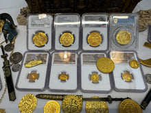 Load image into Gallery viewer, PERU 8 ESCUDOS 1705 NGC AU DETAILS PIRATE GOLD COINS DOUBLOON TREASURE