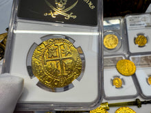 Load image into Gallery viewer, PERU 8 ESCUDOS 1705 NGC AU DETAILS PIRATE GOLD COINS DOUBLOON TREASURE