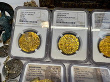 Load image into Gallery viewer, PERU 8 ESCUDOS 1705 NGC AU DETAILS PIRATE GOLD COINS DOUBLOON TREASURE