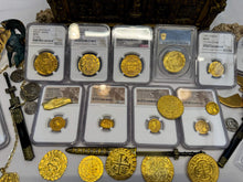 Load image into Gallery viewer, PERU 8 ESCUDOS 1705 NGC AU DETAILS PIRATE GOLD COINS DOUBLOON TREASURE