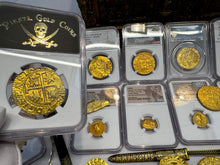 Load image into Gallery viewer, PERU 8 ESCUDOS 1705 NGC AU DETAILS PIRATE GOLD COINS DOUBLOON TREASURE