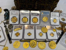 Load image into Gallery viewer, PERU 8 ESCUDOS 1705 NGC AU DETAILS PIRATE GOLD COINS DOUBLOON TREASURE