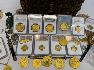 PERU 8 ESCUDOS 1705 NGC AU DETAILS PIRATE GOLD COINS DOUBLOON TREASURE