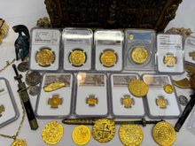 Load image into Gallery viewer, PERU 8 ESCUDOS 1705 NGC AU DETAILS PIRATE GOLD COINS DOUBLOON TREASURE