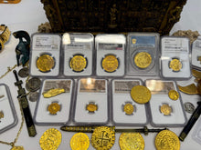 Load image into Gallery viewer, PERU 8 ESCUDOS 1705 NGC AU DETAILS PIRATE GOLD COINS DOUBLOON TREASURE