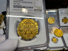 Load image into Gallery viewer, PERU 8 ESCUDOS 1705 NGC AU DETAILS PIRATE GOLD COINS DOUBLOON TREASURE