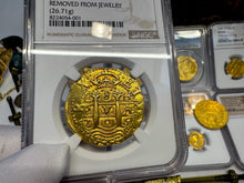 Load image into Gallery viewer, PERU 8 ESCUDOS 1705 NGC AU DETAILS PIRATE GOLD COINS DOUBLOON TREASURE