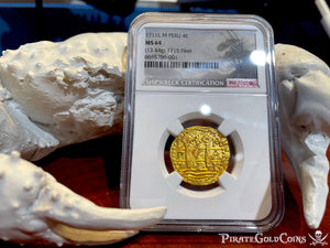 FINEST OF 2 KN. PERU 4 ESCUDOS 1711 1715 FLEET SHIPWRECK NGC 64