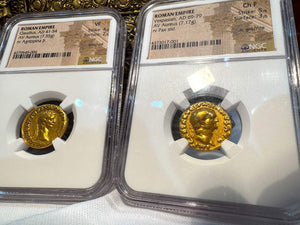 ROMAN EMPIRE "VESPASIAN" 69AD AUREUS NGC CH F 5X3 ANCIENT GOLD COINS CAESAR