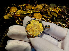 Load image into Gallery viewer, SPAIN 2 ESCUDOS 1556-98 PENDANT W/ DIAMONDS JEWELRY NECKLACE PIRATE GOLD COINS