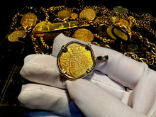 Load image into Gallery viewer, SPAIN 2 ESCUDOS 1556-98 PENDANT W/ DIAMONDS JEWELRY NECKLACE PIRATE GOLD COINS