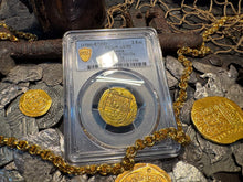 Load image into Gallery viewer, SPAIN 2 ESCUDOS 1566-87 PHILIP II PCGS 55 PIRATE GOLD COINS TREASURE DOUBLOON