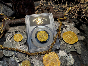 SPAIN 2 ESCUDOS 1566-87 PHILIP II PCGS 55 PIRATE GOLD COINS TREASURE DOUBLOON