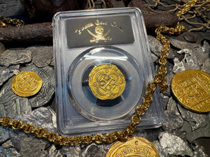 SPAIN 2 ESCUDOS 1566-87 PHILIP II PCGS 55 PIRATE GOLD COINS TREASURE DOUBLOON