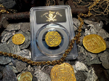 Load image into Gallery viewer, SPAIN 2 ESCUDOS 1566-87 PHILIP II PCGS 55 PIRATE GOLD COINS TREASURE DOUBLOON