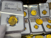 Load image into Gallery viewer, SPAIN 2 ESCUDOS 1598-1665 PHILIP III/ PHILIP IV NGC53 PIRATE GOLD COINS TREASURE