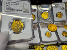 Load image into Gallery viewer, SPAIN 2 ESCUDOS 1598-1665 PHILIP III/ PHILIP IV NGC53 PIRATE GOLD COINS TREASURE