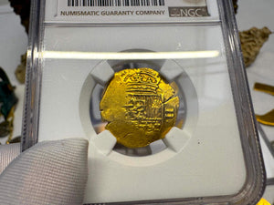 SPAIN 2 ESCUDOS 1598-1665 PHILIP III/ PHILIP IV NGC53 PIRATE GOLD COINS TREASURE