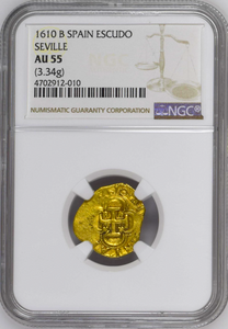 SPAIN 1 ESCUDO 1610 (ATOCHA ERA)  FULL 4 DIGIT DATE NGC 55