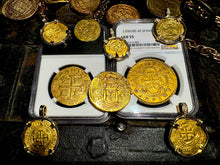 Load image into Gallery viewer, SPAIN 1709/8 PHILIP V 8 ESCUDOS NGC 55 PIRATE GOLD COINS TREASURE DOUBLOON LOOT