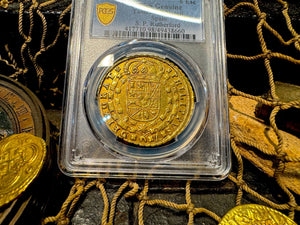 SPAIN 1712 PHILIP V 8 ESCUDOS NGC XF