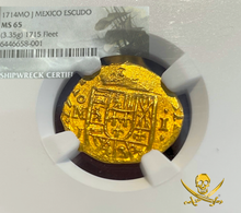 Load image into Gallery viewer, MEXICO 1 ESCUDO 1714 DATED ESCUDO 1715 FLEET SHIPWRECK NGC 65