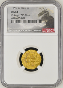 PERU FINEST KN! 2 ESCUDOS 1705 NGC 63 POP TOP 6TL FLEET SHIPWRECK 1715 TREASURE 2 ESCUDOS 1705 NGC 63 POP TOP 6TL FLEET SHIPWRECK 1715 TREASURE