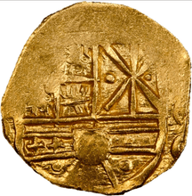 Load image into Gallery viewer, COLOMBIA 2 ESCUDOS 1698 FROM 1715 FLEET SHIPWRECK PCGS 62 PIRATE GOLD COINS