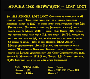 #06 Atocha 1622 Shipwreck "Lost Loot Collection" Bolivia 8 Reales Grade 1 #06