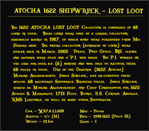 #09 Atocha 1622 Shipwreck "Lost Loot Collection" Bolivia 8 Reales Grade 1 #09