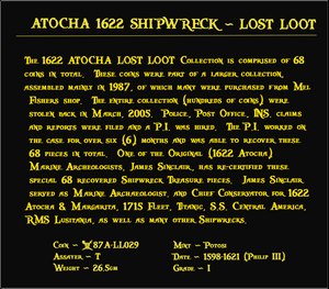 #29 Atocha 1622 Shipwreck "Lost Loot Collection" Bolivia 8 Reales Grade 1 #29