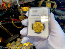 Load image into Gallery viewer, PERU 1735 DOUBLE DATED 8 ESCUDOS STAR of LIMA NGC AU PIRATE GOLD COINS TREASURE