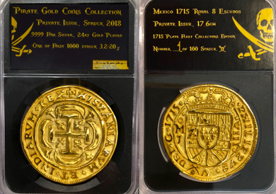 Mexico 8 Escudos 1715 Royal Gold Plated Pirate Gold Coins Shipwreck Collection