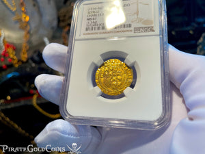 SPAIN 1 ESCUDO NGC 61 "SEVILLE" PIRATE GOLD COINS 1516-56 SHIPWRECK TREASURE COB